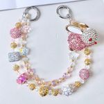Handmade 🐰Luxury Bag/Phone Chain Charm/Keychain Sparkly Bling Beads Rhinestone Pink Bunny Photo 3