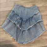 MOTHER Light Blue Denim raw hem tiered v Skirt Sz 27 Photo 4