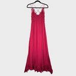Free People Womens Slip Dress Red Adella Maxi Crochet Lace V Neck Flowy Small Photo 1