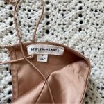 Stolen Hearts Satin Tie Back Crop Tank Top Tan (Small) Photo 2