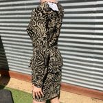 Ganni  Schiffer Glitter Print Long Sleeve Peplum Dress Gold Size S NWT Photo 13