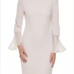 Calvin Klein NWT  Light Pink Long Flare Sleeve Boatneck Sheath Dress New Cocktail Photo 7