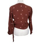Madewell  Lightspun Maira Wrap Top Brown V Neck Floral Embroidered Women’s Size S Photo 3