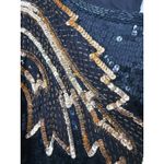 Vintage Silk Leaf Sequin Blouse 2X Black & Gold Holiday Glam 80s Retro MobWife Photo 3