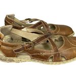 Josef Seibel Brown Leather Cross Strap Sandals Size 38/7 Comfortable Cushioned Photo 3