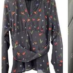 Eshakti Mariachi Print Twisted Sash Waist Peplum Blouse Size Large 14 Boho Chic Photo 1