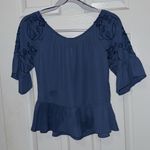 Candie's  Women's Blue Embroidered Floral Blouse Ruffle Sleeve NWT Size XS Photo 1