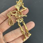 Danecraft Skeleton Pin Brooch Brushed Gold Dangle Halloween Moving Dancing Photo 9