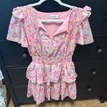 Floral Pink Dress with Ruffle Sleeves Photo 0