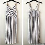 American Eagle  Striped Cropped Wide Leg Jumpsuit Blue White M Photo 2