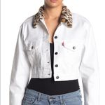 Levi's NWT Leopard Faux Fur Collar Cropped Denim Trucker Jacket L Photo 2