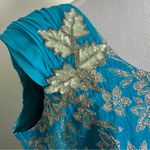 VINTAGE Teal Blue Embroidered Gown with Chiffon Drape Size M Photo 3