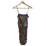GIBIU Ruched Bodycon Dress Womens M Multicolor Holographic Metallic 90s Clubwear Pink Size M Photo 2