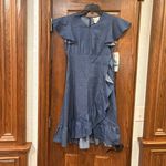 NWT Rare Editions Chambray Blue Ruffle Dress $64 kid sz 16 OR wmn size 0 Photo 1