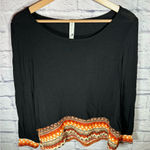 Pink Owl  made in USA Black‎ Chevron Detail hem Boho Top Womens size large Photo 0