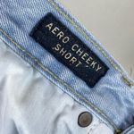 Aeropostale Light Wash Distressed Denim Lace Hem Cheeky Shorts Photo 4