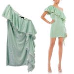 Mac Duggal  Sage Sequin One Shoulder Ruffle Mini Dress Size 6 Party Cocktail Photo 1