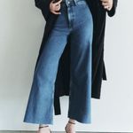 ZARA  Blue High Waist Wide Leg Raw Hem Jeans Dark Wash Classic Womens Size 0 Photo 0