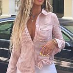 Rachel Zoe Linen Striped Half Button Shirt S Photo 2