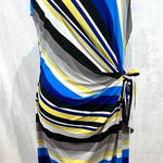 Kasper  blue yellow and gray ruched tie side dress size large Photo 0
