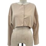 Privacy Please  Keaton Cropped Top Cardigan Long Sleeve Knit Nude Tan Size Medium Photo 0