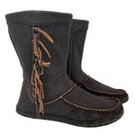 UGG Women's Hyland Black Tassel Leather Moccasin Boots Size 7 Photo 0