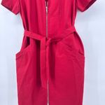 Lafayette 148 New York Red Belted Midi Shirtdress Pockets Front Full Zip Size 16 Photo 7