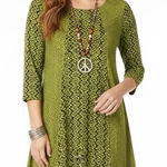 Peck & Peck  Patterned Tunic Top Womens MP Green Black Abstract Quirky Hippie Photo 0