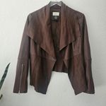 Neiman Marcus  Brown Leather Open From Cascade Ruffle Zippered Sleeves Sz Small‎ Photo 8