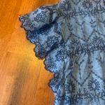 Crown & Ivy  Top Large Denim Blue Embroidered Eyelet Flutter Sleeve Photo 7