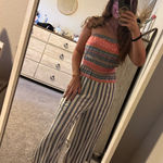 Hem & Thread  Coral and Gray Striped Wide Leg Jumpsuit Photo 0