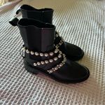 ZARA  Leather Lug Sole Pearl Accented‎ Chelsea Ankle Boots Photo 8