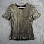 Marshall Rousso Blouse M Gold Plissé Pleated Metallic Disco Glam Party Y2K Chic Size M Photo 1