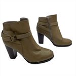 Bamboo  Cheek-02V Green Brown Heeled Velour Lined Booties Boots Buckle Straps Photo 2