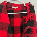 FSL + Apparel Red & Black Buffalo Plaid Fringe Vest Top Size Small Open Front Photo 2