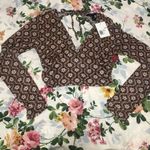 Forever 21 Brown Flower Long Sleeve Open Back Blouse Photo 1
