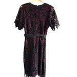 Kobi Lace Dress Black Maroon Tie Belt Lined Size S Cocktail Evening Formal Photo 2