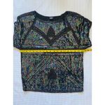 Vintage Silk SequinTop Black Iridescent Short Sleeve Blouse Party Art Deco NYE Photo 2