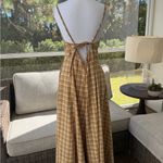 Plaid Free People Wide Leg Jumpsuit with side pockets Tan Photo 3