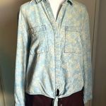 Velvet Heart Chambray Floral Print Button Down Tie Front Roll Cuff Shirt Photo 0
