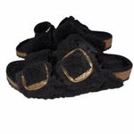 Birkenstock  Arizona Black Plush Fuzzy Big Buckle Sandals Slides 41 10 Narrow Photo 4