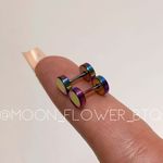 Rainbow Stainless Steel Flat Barbell Earrings 6mm Purple Photo 4