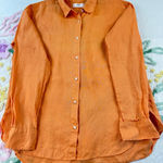 Uniqlo  Linen Orange Button Up Shirt Long Sleeve Collared Top Size M Photo 0