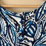 Lucky Brand Floral Leaf Print Cotton Dress Size M Knee Length Short Sleeve Blue Photo 4