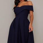 Chi Chi London Navy Bardot Wrap Skater Dress Size 8 Blue Photo 2