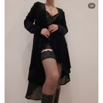 90s Black Velvet Duster Goth Cardigan Waterfall Sheer Hem Open Front Women S Photo 2