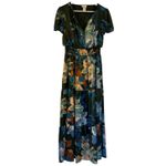 Nicole Miller Nicole Mille floral satin look smocked waist ruffle sleeve maxi dress small Photo 1