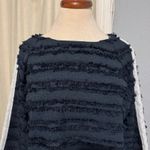 ZARA BASIC Black Textured Fringe Border White Side Long Sleeve Top Women Size M Size M Photo 1