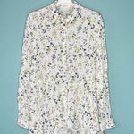 J.Jill Ivory Floral Button Front Peplum Rayon Top Long Sleeves Size Medium Photo 0