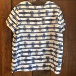 Lands' End Land’s End Linen S/S Button Shoulder Detail Lagenlook Leaf Stripe Navy White L Photo 3